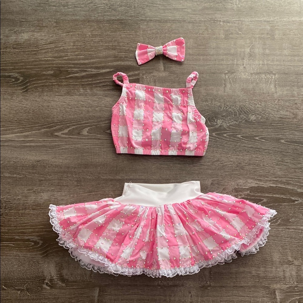 Pink and White Checkered Outfit with Bow